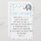 Blue Elephant Say Baby Shower Game Briefpapier (Vorne/Hinten)