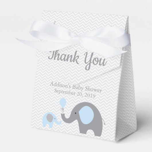 Blue Elephant Themed Baby Dusche Gefallen Box Ribb Geschenkschachtel (Vorderseite)
