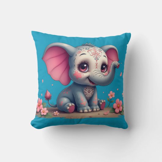 Blue Elephant Throw Pillow Kissen (Vorderseite)