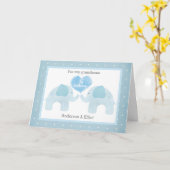 Blue Elephant Twins 1. Geburtstag Karte (Gelbe Blume)