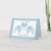 Blue Elephant Twins 1. Geburtstag Karte (Vorderseite)