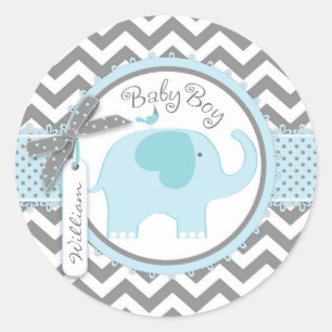 Blue Elephant und Zickzack Print Baby Dusche Runder Aufkleber
