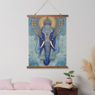 Blue Elephant Wall Tapestry Wandteppich Mit Holzrahmen