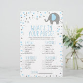 Blue Elephant Was ist in Purse Baby Shower Game Briefpapier (Stehend Vorderseite)