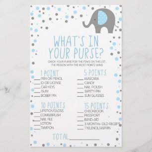 Blue Elephant Was ist in Purse Baby Shower Game Briefpapier