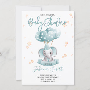 Blue Elephant Watercolor Baby Dusche Einladung