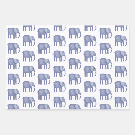 Blue Elephant Watercolor Geschenkpapier Set (Vorderseite)
