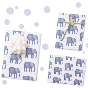 Blue Elephant Watercolor Geschenkpapier Set