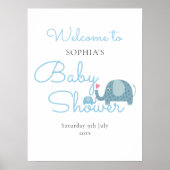 Blue Elephants Baby Boy Dusche / Sprinkle Willkomm Poster (Vorne)