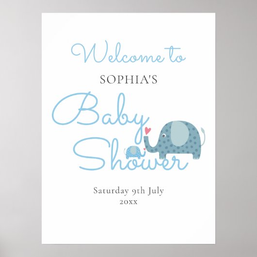 Blue Elephants Baby Boy Dusche / Sprinkle Willkomm Poster (Vorne)