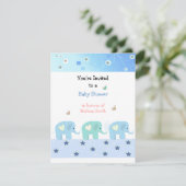 Blue Elephants Baby Dusche Einladung (Stehend Vorderseite)