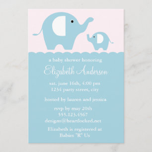 Blue Elephants Babydusche Einladung