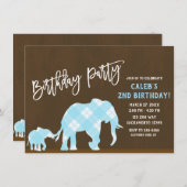 Blue Elephants Brown Modern Birthday Party JEDES A Einladung (Vorne/Hinten)