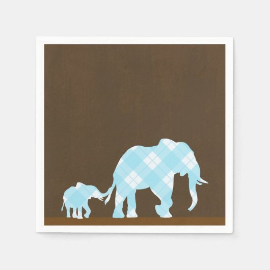 Blue Elephants Brown Trendy Modern Baby Dusche Serviette (Vorderseite)