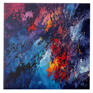 Blue Ember Blue Red Contemporary Abstrakt Art Fliese