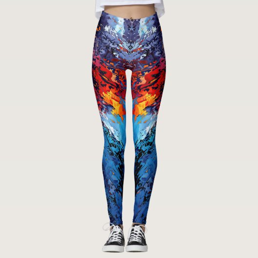 Blue Ember Blue Red Contemporary Abstrakt Art Leggings (Vorderseite)