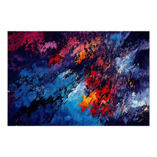 Blue Ember Blue Red Contemporary Abstrakt Art Poster (Vorderseite)