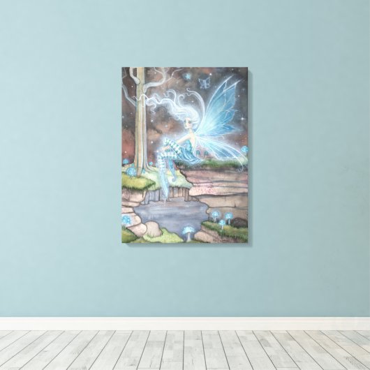 Blue Ember Fantasy Fairy Art Wrapped Canvas Leinwanddruck (Insitu (Holzboden))