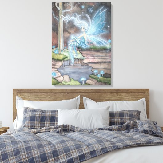 Blue Ember Fantasy Fairy Art Wrapped Canvas Leinwanddruck (Insitu (Schlafzimmer))