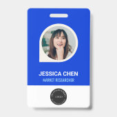 Blue Employee Foto ID Card, Bar Code, Logo, Name Ausweis (Vorderseite)