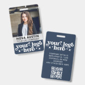 Blue Employee Foto ID mit QR Code Business Logo Ausweis (Vorder- & Rückseite)