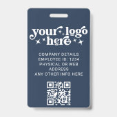 Blue Employee Foto ID mit QR Code Business Logo Ausweis (Rückseite)