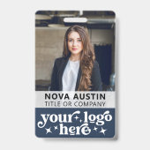 Blue Employee Foto ID mit QR Code Business Logo Ausweis (Vorderseite)
