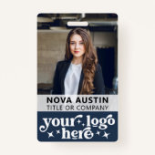 Blue Employee Foto ID mit QR Code Business Logo Ausweis (Vorderseite)