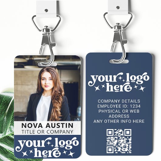 Blue Employee Foto ID mit QR Code Business Logo Ausweis