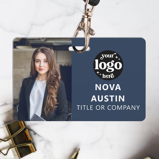 Blue Employee Foto ID mit QR Code Business Logo Ausweis