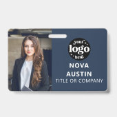 Blue Employee Foto ID mit QR Code Business Logo Ausweis (Vorderseite)