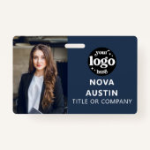 Blue Employee Foto ID mit QR Code Business Logo Ausweis (Vorderseite)