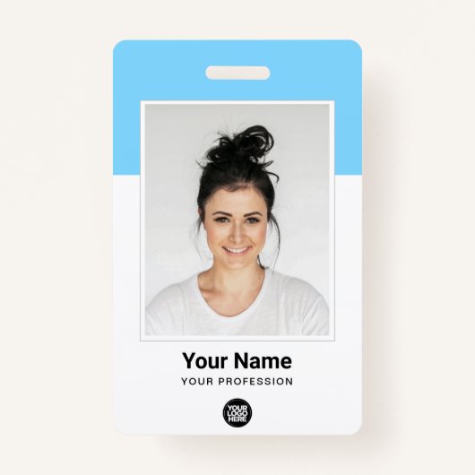 Blue Employee huge Photo Qr Bar Code Logo Name Ausweis (Vorderseite)