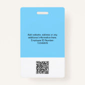 Blue Employee huge Photo Qr Bar Code Logo Name Ausweis (Rückseite)