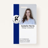 Blue Employee ID Abzeichen mit Foto & QR Code Ausweis (Vorderseite)