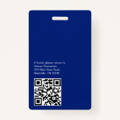 Blue Employee ID Abzeichen mit Foto & QR Code Ausweis (Rückseite)