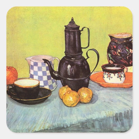 Blue Enamel Coffeepot von Vincent van Gogh Quadratischer Aufkleber (Vorderseite)