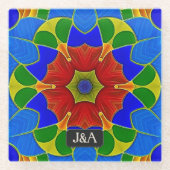 Blue Enamel - French Cloisonne - Blume & Initialen Glasuntersetzer (Vorderseite)