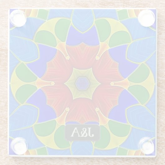 Blue Enamel - French Cloisonne - Blume & Initialen Glasuntersetzer (Rückseite)