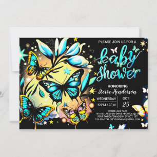 Blue Enchanted Butterfly Digital Boy Baby Dusche Einladung