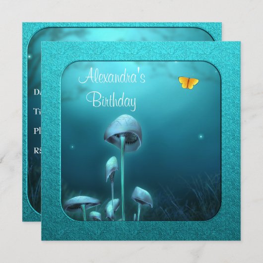 Blue Enchanted Fantasy Garden & Frame Event Einladung (Vorne/Hinten)