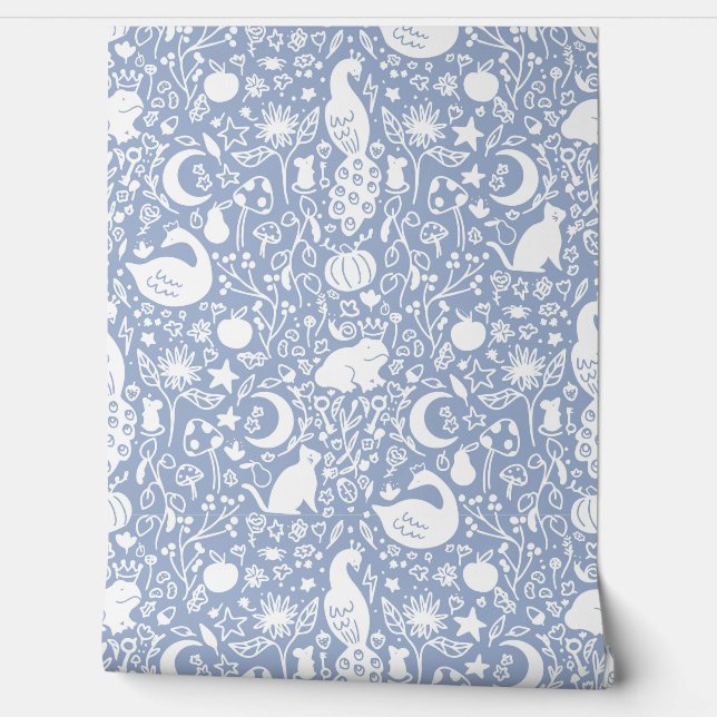 Blue Enchanted Magic Garden Messe Wallpaper Tapete (Abrollen)