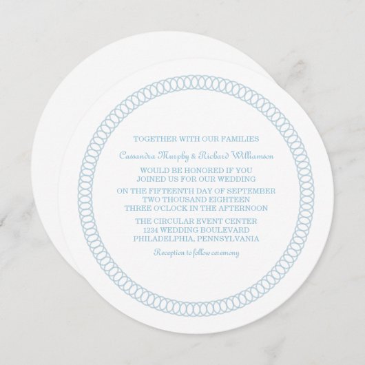 Blue Encirclated Round Wedding Einladung (Vorne/Hinten)