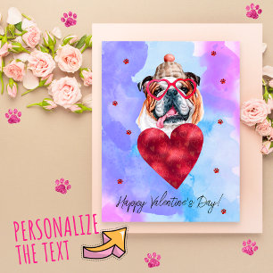 Blue English Bulldog Valentine's Day Gift Dog Feiertagspostkarte