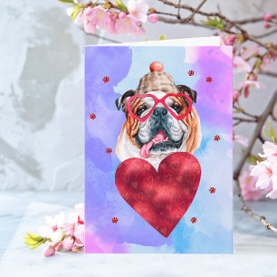 Blue English Bulldog Valentine's Day Gift Dog Karte