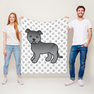 Blue English Staffie Niedlich Cartoon Dog & Paws Fleecedecke