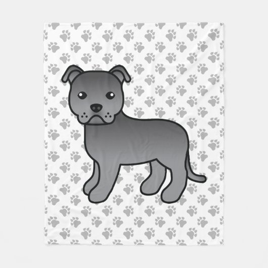 Blue English Staffie Niedlich Cartoon Dog & Paws Fleecedecke (Vorderseite)