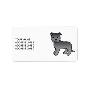 Blue English Staffie Niedlich Cartoon Dog & Text Adressaufkleber