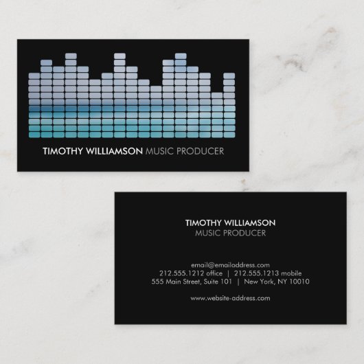Blue Equalizer Musician, DJ, Band Business Card Visitenkarte (Vorne/Hinten)