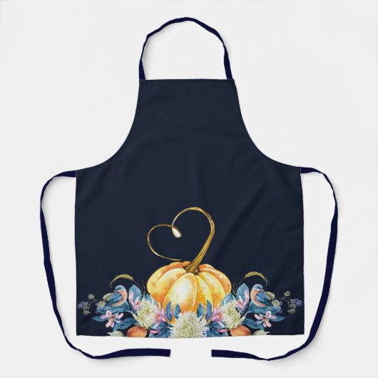 Blue Erntedank Pumpkin Floral Schürze (Vorderseite)